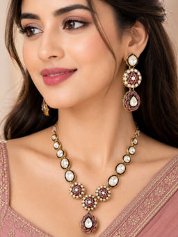 OOMPH - Gold Kundan Stones and Meenakari Jewellery Set