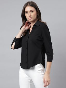 Xpose - Women Black Regular Fit Three Quarter Sleeve Casual Shirt