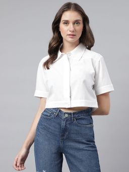 Xpose - White Linen Cropped Casual Shirt