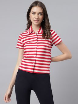 Xpose - Women Red & White Striped Cotton Shirt