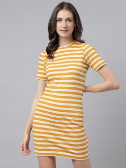 Xpose - Women Yellow Solid Round Neck T-Shirt Dress