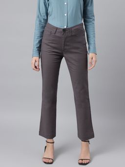 Xpose - Women Dark Grey Smart Boot Cut Solid Trousers