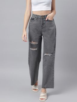 Xpose - Women Grey Comfort Mildly Distressed Wide Leg High Rise Non Stretchable Jeans