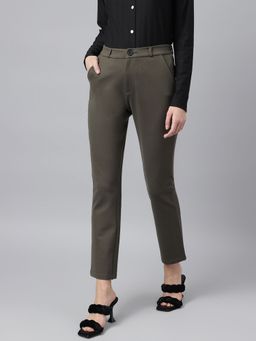 Xpose - Women Olive Comfort Straight Slim Fit High Rise Trousers