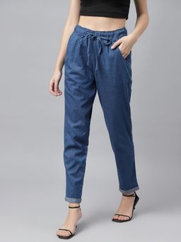 Xpose - Women Blue Loose Fit Solid Denim Trousers