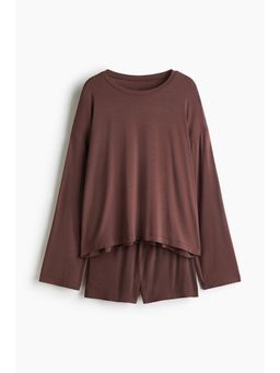 H&M - Women Brown Modal T-Shirt & Shorts