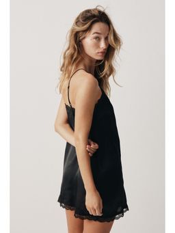 H&M - Women Black Lace-Trimmed Satin Nightslip