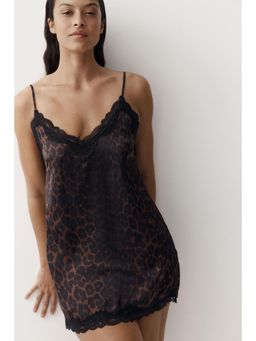 H&M - Women Brown Lace-Trimmed Satin Nightslip