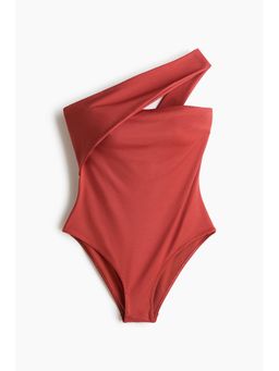 H&M - Women Red Padded-Cup One-Shoulder Swimsuit
