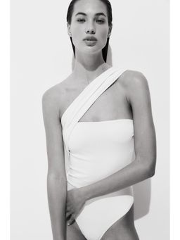H&M - Women White Padded-Cup One-Shoulder Swimsuit