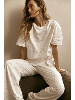 H&M - Women White Cotton T-Shirt & Pyjama