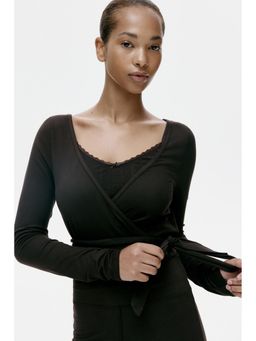 H&M - Women Brown Brushed Jersey Wrap Top