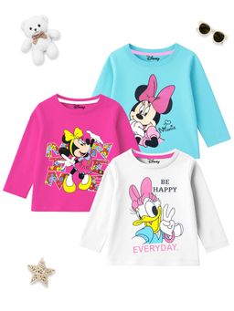 Kuchipoo - Girls Multi-Color Disney Printed Cotton T-shirts (Pack of 3)