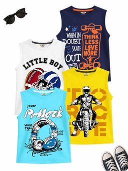 Kuchipoo - Boys Multi-Color Regular Fit Sleeveless Cotton T-shirts (Pack of 4)