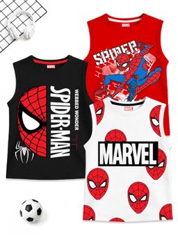 Kuchipoo - Boys Multi-Color Graphic Printed Sleeveless Cotton T-shirts (Pack of 3)