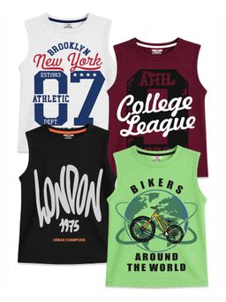 Kuchipoo - Boys Multi-Color Regular Fit Sleeveless Cotton T-shirts (Pack of 4)