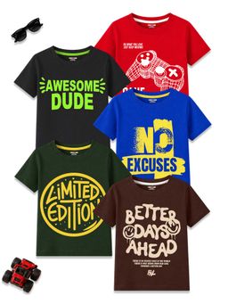 Kuchipoo - Boys Multi-Color Regular Fit Cotton T-shirts (Pack of 5)