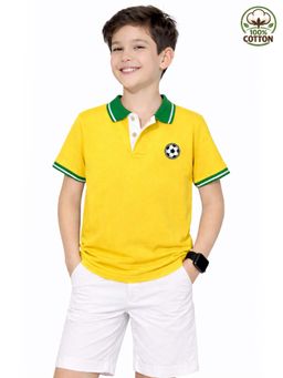 Kuchipoo - Boys Yellow Printed Cotton Polo T-shirt