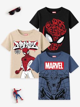 Kuchipoo - Boys Multi-Color Marvel Graphic Printed Cotton T-shirts (Pack of 3)