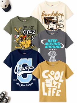 Kuchipoo - Boys Multi-Color Graphic Printed Cotton T-shirts (Pack of 5)