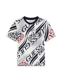 Guess - Boys Light Grey Cotton Typography T-shirt