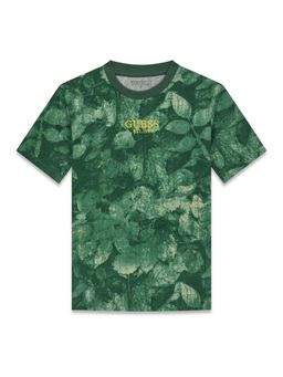 Guess - Boys Green Cotton Leaf Printed T-shirt