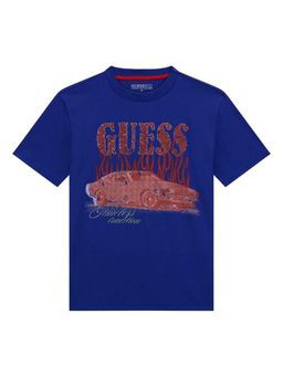 Guess - Boys Blue Cotton Graphic Printed T-shirt