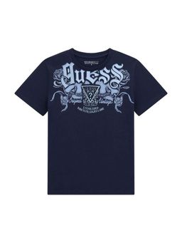 Guess - Boys Navy Blue Cotton Graphic Printed T-shirt