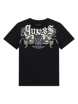 Guess - Boys Black Cotton Graphic Printed T-shirt
