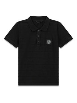Guess - Boys Black Cotton Textured Polo T-shirt