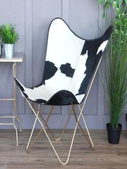CasaGold - Genuine Leather Hair On Butterfly Chair Black & White