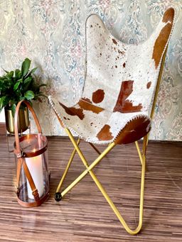 CasaGold - Genuine Leather Hair On Butterfly Chair Brown & White