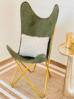CasaGold - Genuine Leather Butterfly Chair- Bottle Green