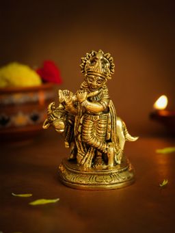 Ekhasa - 100% Pure Brass Lord Krishna Idol with Flute