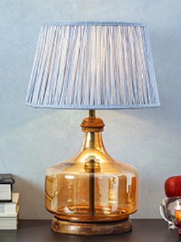 Kapoor Lamp Shades - Alexandro Amber Lustere and Wood Table Lamp with White Cotton Shade