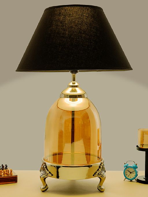 Kapoor Lamp Shades Serenity Amber Glass Table Lamp with Black Cotton Shade