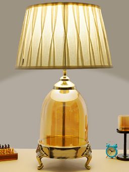 Kapoor Lamp Shades - Serenity Amber Glass Table Lamp with White Cotton Shade