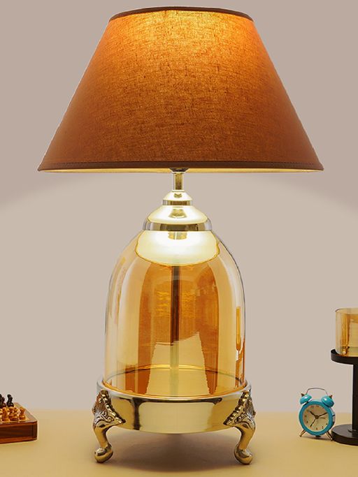 Kapoor Lamp Shades Serenity Amber Glass Table Lamp with Beige Cotton Shade