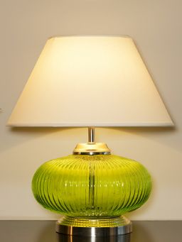 Kapoor Lamp Shades - Maloto Green Luster and Nickel Finish Table Lamp with White Cotton Shade