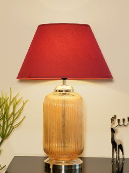 Kapoor Lamp Shades - Maloto Amber Luster and Nickel Finish Table Lamp with Maroon Cotton Shade