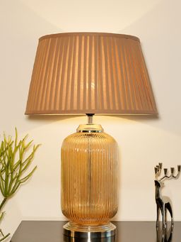 Kapoor Lamp Shades - Maloto Amber Luster and Nickel Finish Table Lamp with Beige Shade
