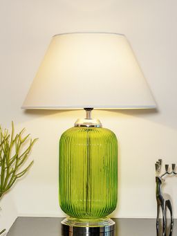 Kapoor Lamp Shades - Maloto Green Luster and Nickel Finish Table Lamp with White Cotton Shade