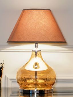 Kapoor Lamp Shades - Ingram Glass and Metal Table Lamp with Beige Cotton Shade