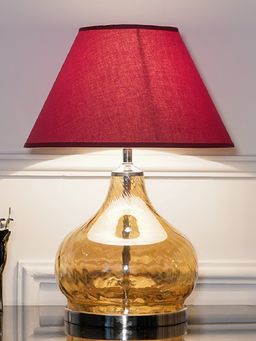 Kapoor Lamp Shades - Ingram Glass and Metal Table Lamp with Maroon Cotton Shade