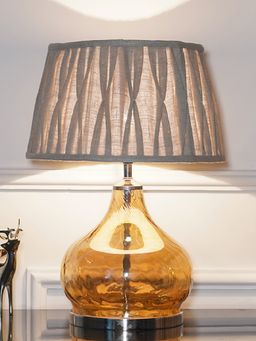 Kapoor Lamp Shades - Ingram Glass and Metal Table Lamp with Natural Linen Shade