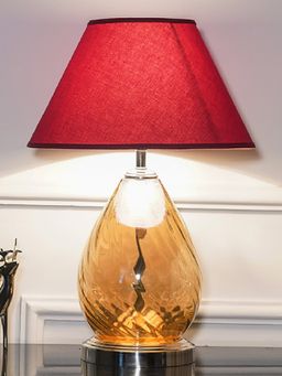 Kapoor Lamp Shades - Decade Glass and Metal Table Lamp with Maroon Cotton Shade