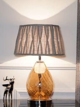Kapoor Lamp Shades - Decade Glass and Metal Table Lamp with Natural Linen Shade