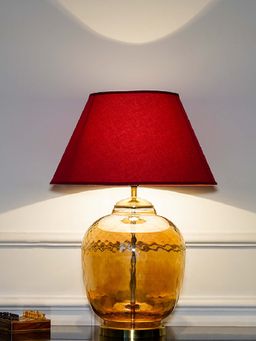 Kapoor Lamp Shades - Secret Glass & Metal Large Table Lamp with Maroon Cotton Shade