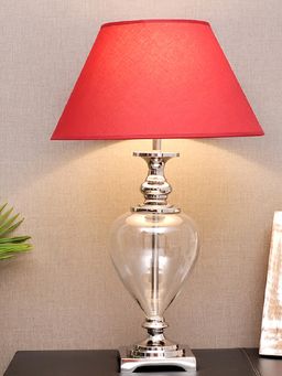 Kapoor Lamp Shades - Zucchero Metal and Glass Table Lamp with Maroon Cotton Shade