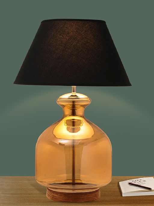 Kapoor Lamp Shades Alper Amber Luster Glass Table Lamp with Black Cotton Shade
